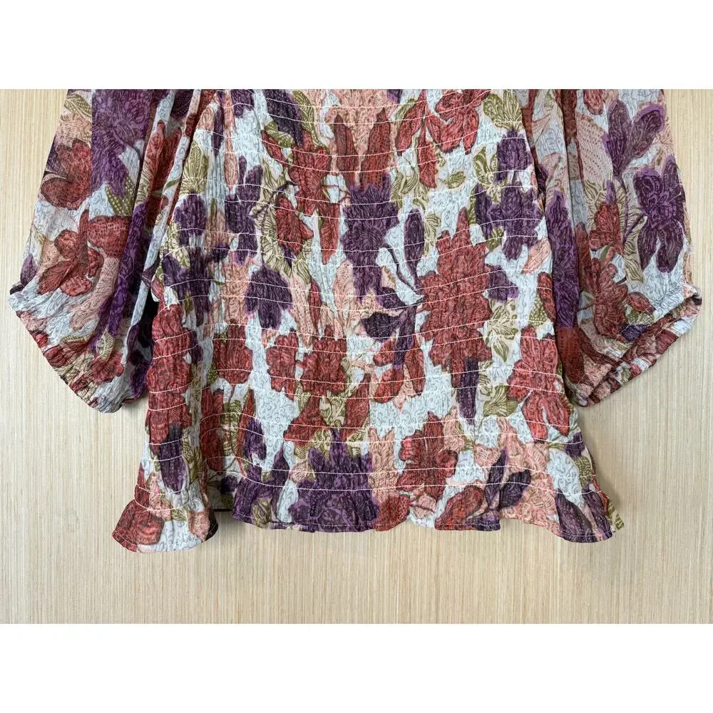 Old Navy Puff Sleeve Autumn Leaves Smocked Top Size Large Cottagecore Peasant